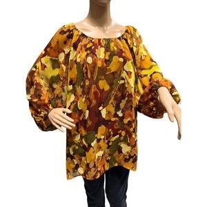Isaac Mizrahi Watercolor Floral Lined Bell Sleeves Blouse Tunic Shirt Size XL